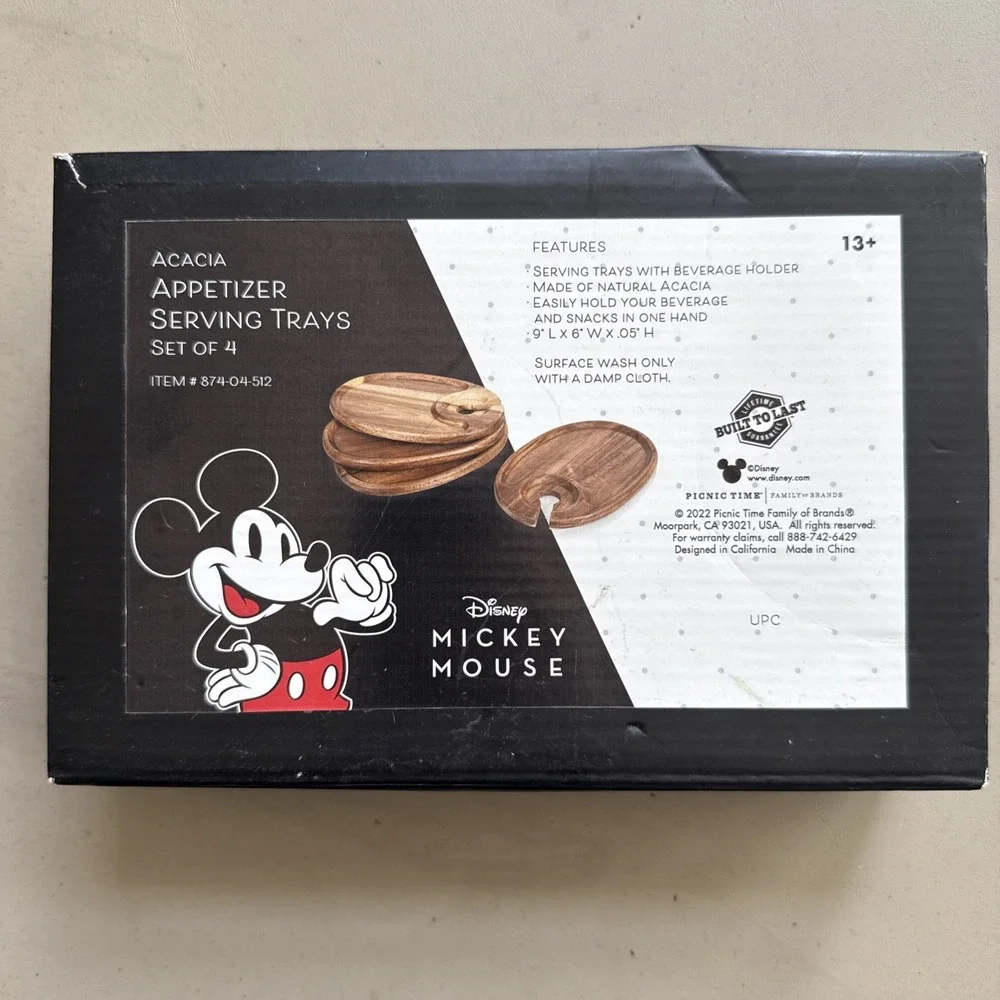 Acacia Disney Mickey Mouse Set Of 4 Appetizer Wooden Serving Trays